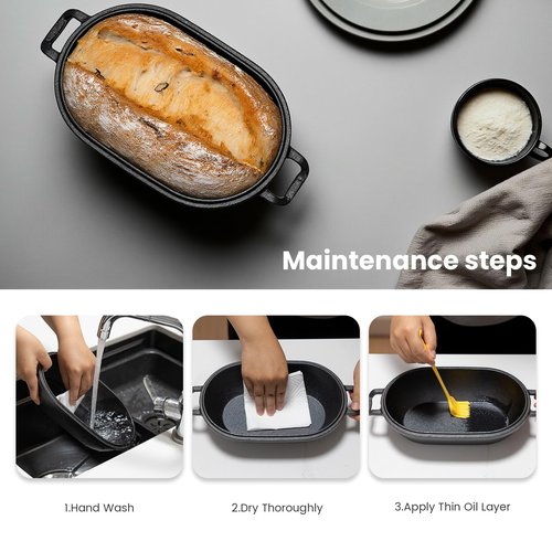 FRRLY Cast Iron Loaf Pan with Lid-Bread Baking Pan for Sourdough,Pre-Seasoned Oval Dutch Oven, 9 x 5-4/5 Inch Loaf Pans for Homemade,Heavy Duty with Even Heating