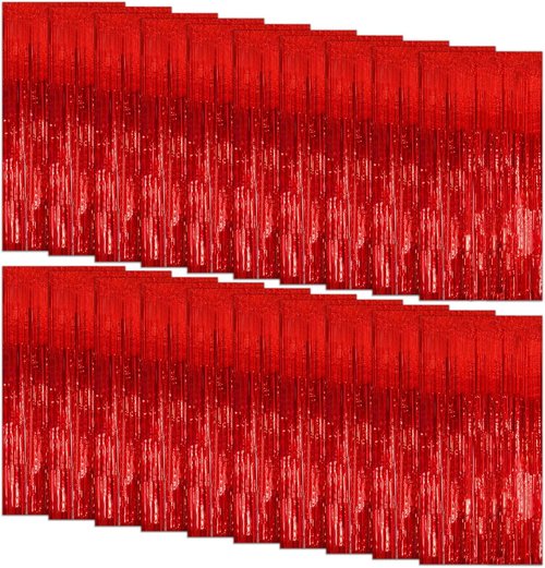 Foil Curtain Backdrop by [Brand Name] - 20 Pack Red Metallic Tinsel Fringe for Parties & Celebrations