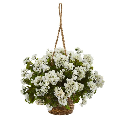 Nearly Natural Geranium Hanging Basket Artificial Plant UV Resistant (Indoor/Outdoor)