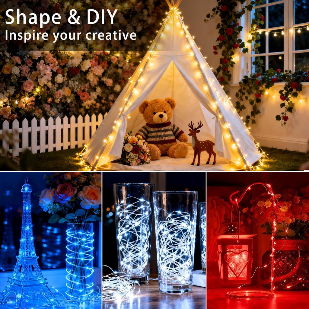 VOOKRY Mini Starry String Lights - 12 Pack Battery Operated 30 LEDs | 10 ft Silvery Copper Wire for Weddings, Parties, Christmas Decor