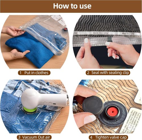 VACKFOX Vacuum Travel Bags with Rechargeable USB Pump,9 Pack Carry-On Size Vacuum Travel Bags for Luggage and Suitcase,Space Saver Compression Bags for Clothes and Clothing - with Electric Pump