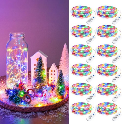 Minetom 12 Pack Battery Operated Fairy String Lights - 7ft 20LED Multicolor Waterproof Twinkle Lights for DIY Decor | Perfect for Christmas & Weddings