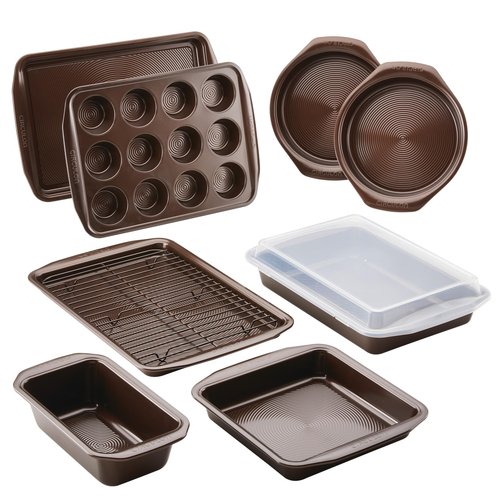 Circulon Nonstick Bakeware Set with Nonstick Bread Pan, Baking Pans, Baking Sheets, Cookie Sheets, Cake Pan and Muffin Pan / Cupcake Pan - 10 Piece, Chocolate Brown