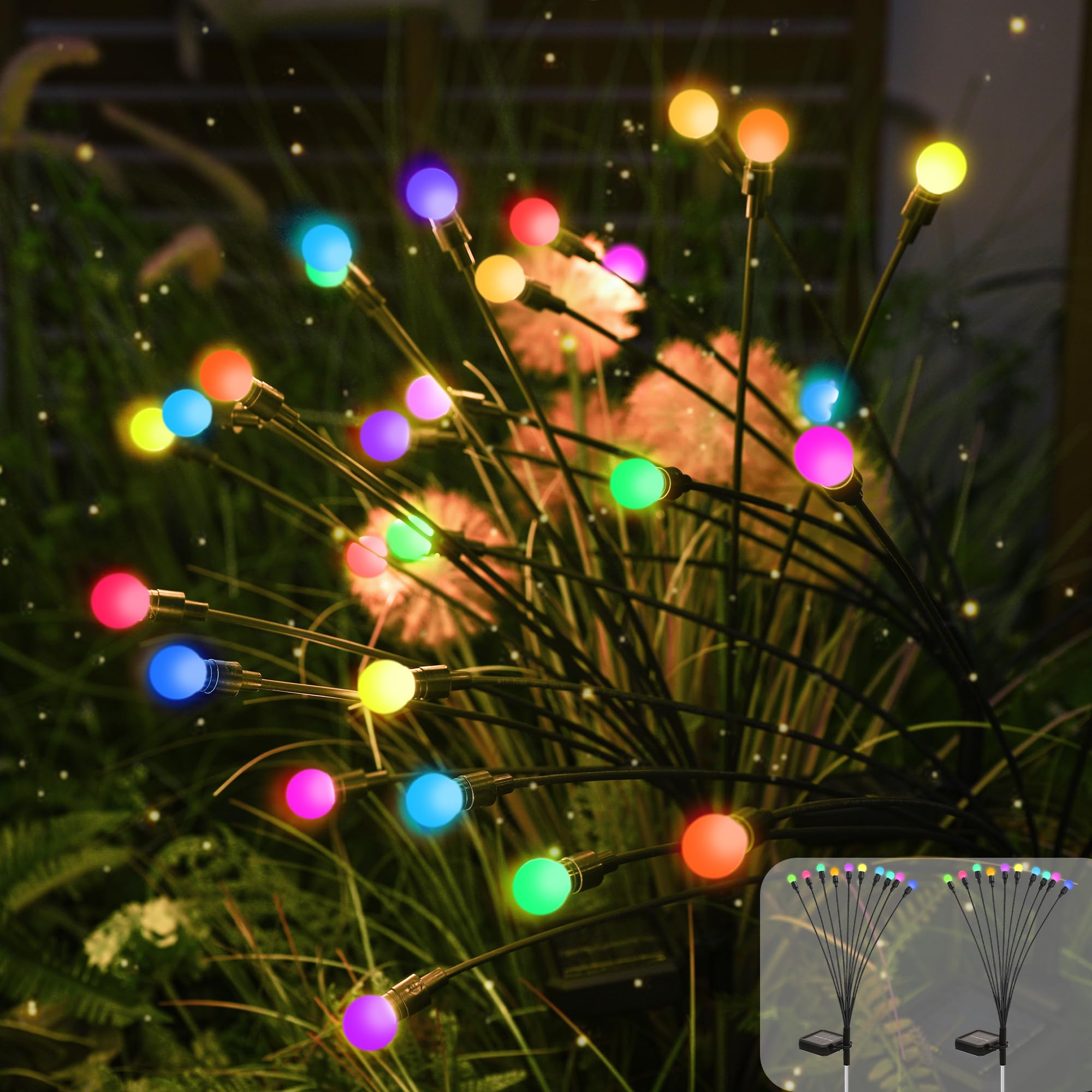 PATIOPIA Solar Garden Lights Swaying, 20 LED Firefly Lights Outdoor Waterproof, Garden Decor Solar Lights Outdoor for Yard Porch Patio (2 Pack Multi-Colored)