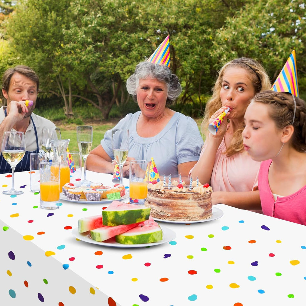 Skiennix Colorful Polka Dot Tablecloth - Disposable Rainbow Design for Picnics & Parties | 3 Pcs Set