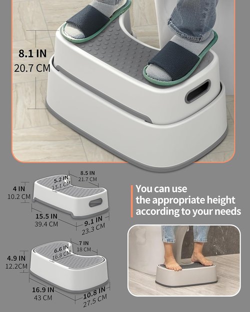 MR.SIGA Toilet Stool - Heavy Duty Anti-Slip Bathroom Step for Adults & Kids | Off-White & Dark Gray