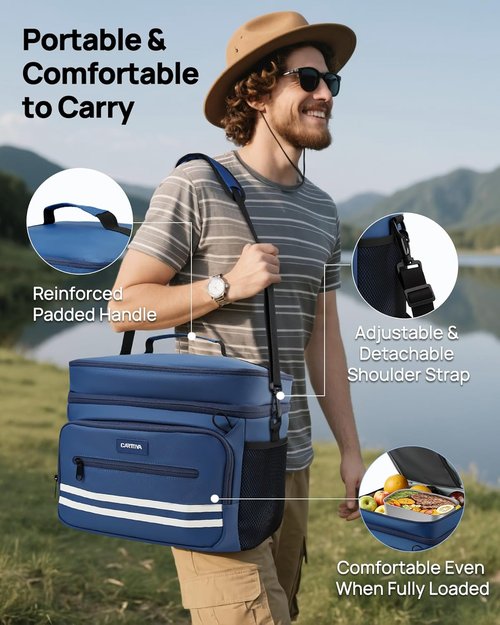 Insulated Lunch Box | Skiennix 26L X-Large Leak-Proof Cooler Bag - Adjustable Strap for Work, Picnic, Travel - 14.6"×11.5"×9.5" (Blue)
