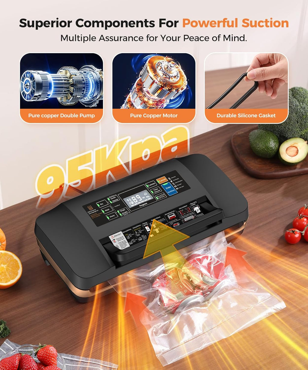 Vacuum Sealer Machine by [Brand Name] - Commercial Automatic Food Sealer with Double Heat Seal, Easy-Lock Handle, Black