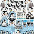 Xynic 179pcs Penguin Birthday Decorations Tableware Complete Party Set, Penguin Party Decorations Serves 25 Guests, includes Penguin-Theme Paper Banner Cake Topper Balloons Plates Napkins Cups, etc