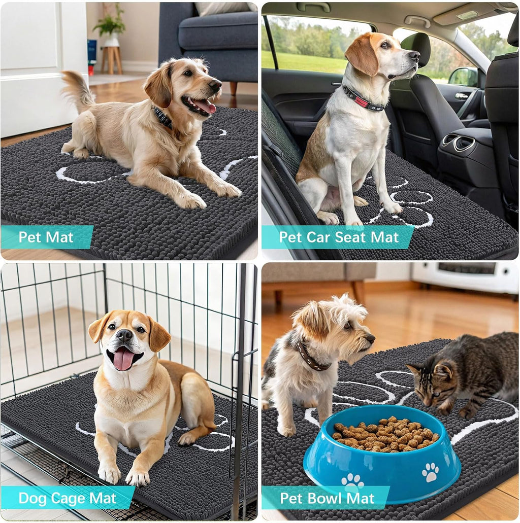 OLANLY Dog Door Mat - Absorbent Non-Slip Mud Mat for Paws | 48x30 Dark Grey Chenille Design