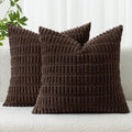MIULEE Corduroy Throw Pillow Covers - Soft Boho Striped Design | 16x16 Inch Dark Brown for Modern Home Decor
