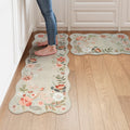 LEEVAN Washable Kitchen Rugs Sets of 2,Non Slip Soft Modern Floral Rugs for Kitchen Floor, Boho Tan Indoor Kitchen Rug for Laundry,Bathroom,Office(20''x31''+20''x47'')