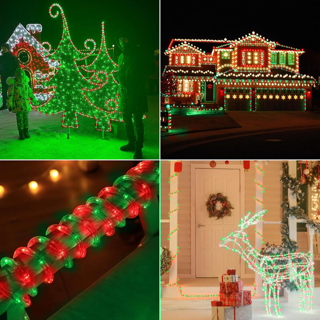 Skiennix 200ft LED Rope Lights - Waterproof, Flexible Tube Lighting for Outdoor & Indoor Decor | 8 Modes, Red & Green