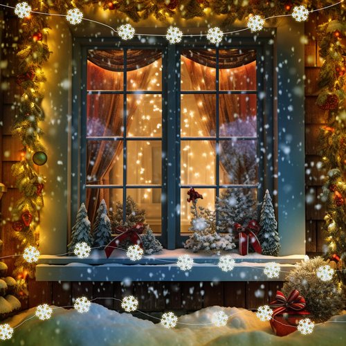 kolpop 2 Pack 50 LED Fairy Lights Battery Operated with Timer, Transparent Snowflakes String Lights Battery Powered with Remote Control Waterproof for Indoor Outdoor Christmas Decorations