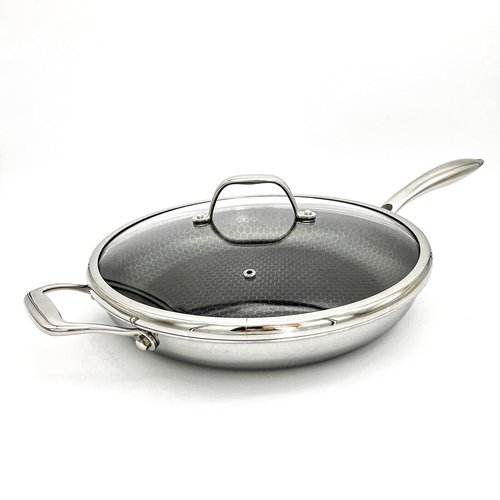 Cooksy 12 Inch Honeycomb Surface Hybrid Stainless Steel Frying Pan with Lid
