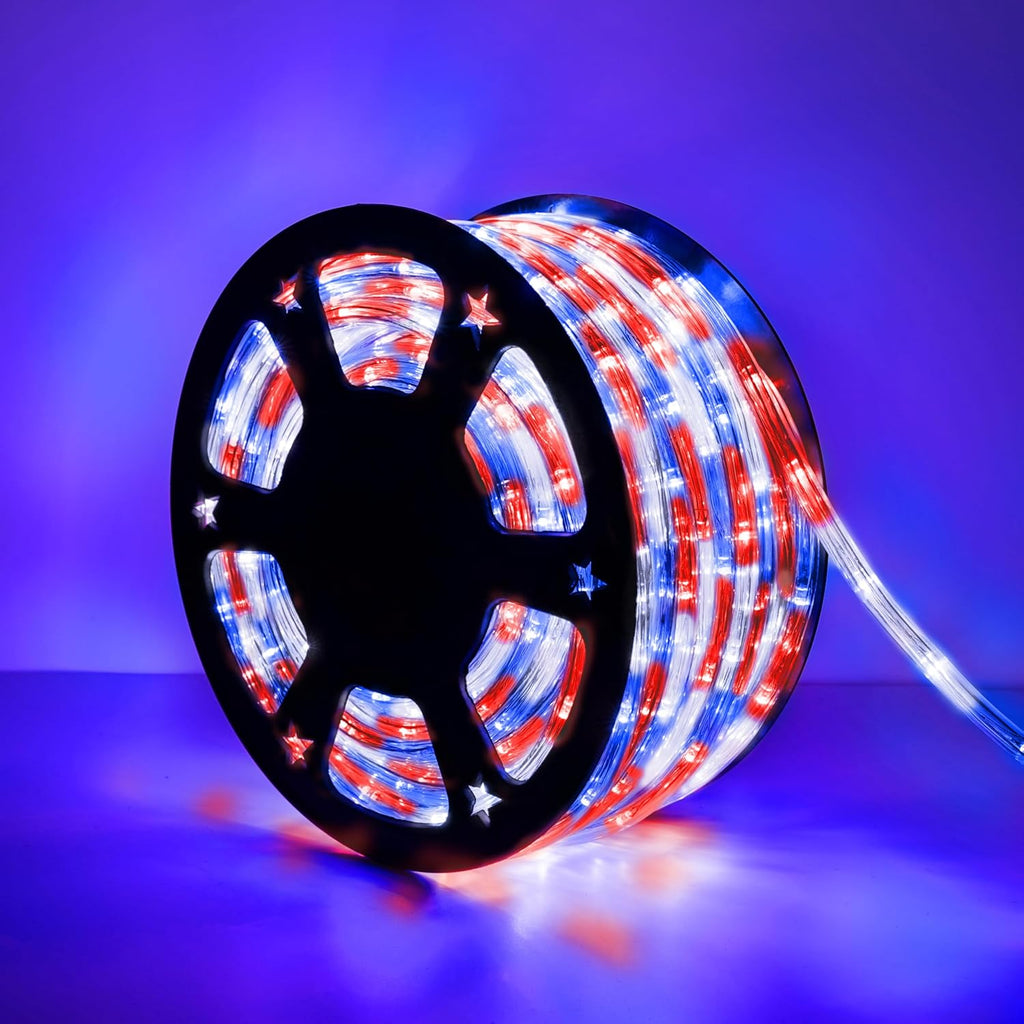 Skiennix 200ft LED Rope Lights - Waterproof Flexible Tube Lighting with 8 Modes | Red, White & Blue Decor
