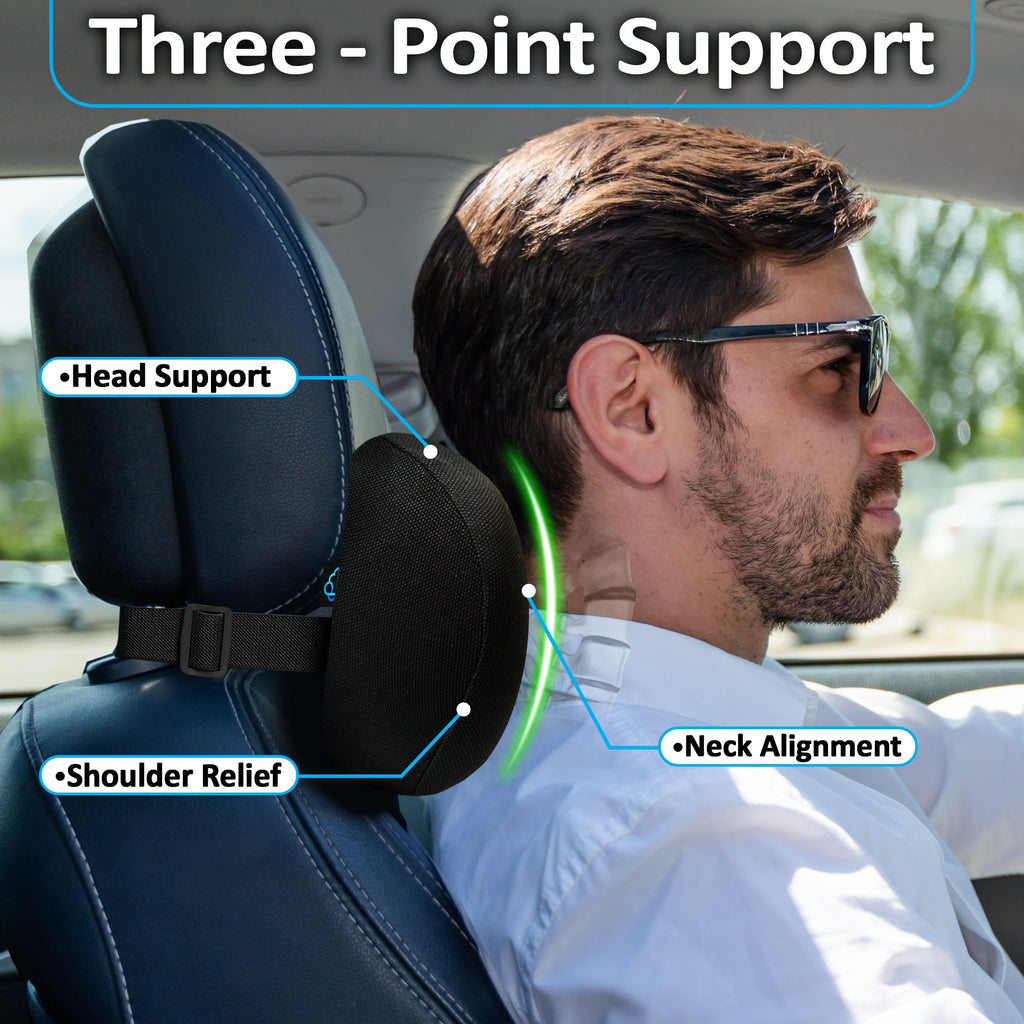 PRIMART 2 Pack Car Neck Pillow, 100% Memory Foam Car Headrest Pillow for Neck Support, Breathable Removable Cover & Adjustable Strap, Ergonomic Design for Driving Comfort, Neck Pain Relief, Travel