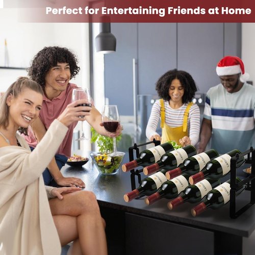 STAEVER Small Wine Rack for 8 Bottles – Expandable & Stackable Metal Wine Rack for Cabinet, Countertop, Floor, or Small Spaces – Compact Wine Storage Shelf for Kitchen, Bar, or Pantry (2 Tier, Black)