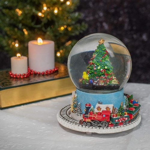 Elanze Designs Musical Glitter Water Snow Globe - Christmas Tree Village with Moving Train & Tune