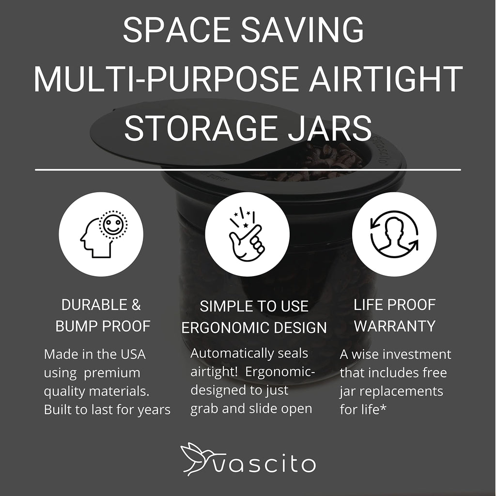 Vascito New Lidless Airtight Magnetic Kitchen Storage Containers, Coffee Bar Accessories, Brown Sugar Keeper, Space Saving Storage, Quick One Handed Access (Modern Black, 3 Pack)