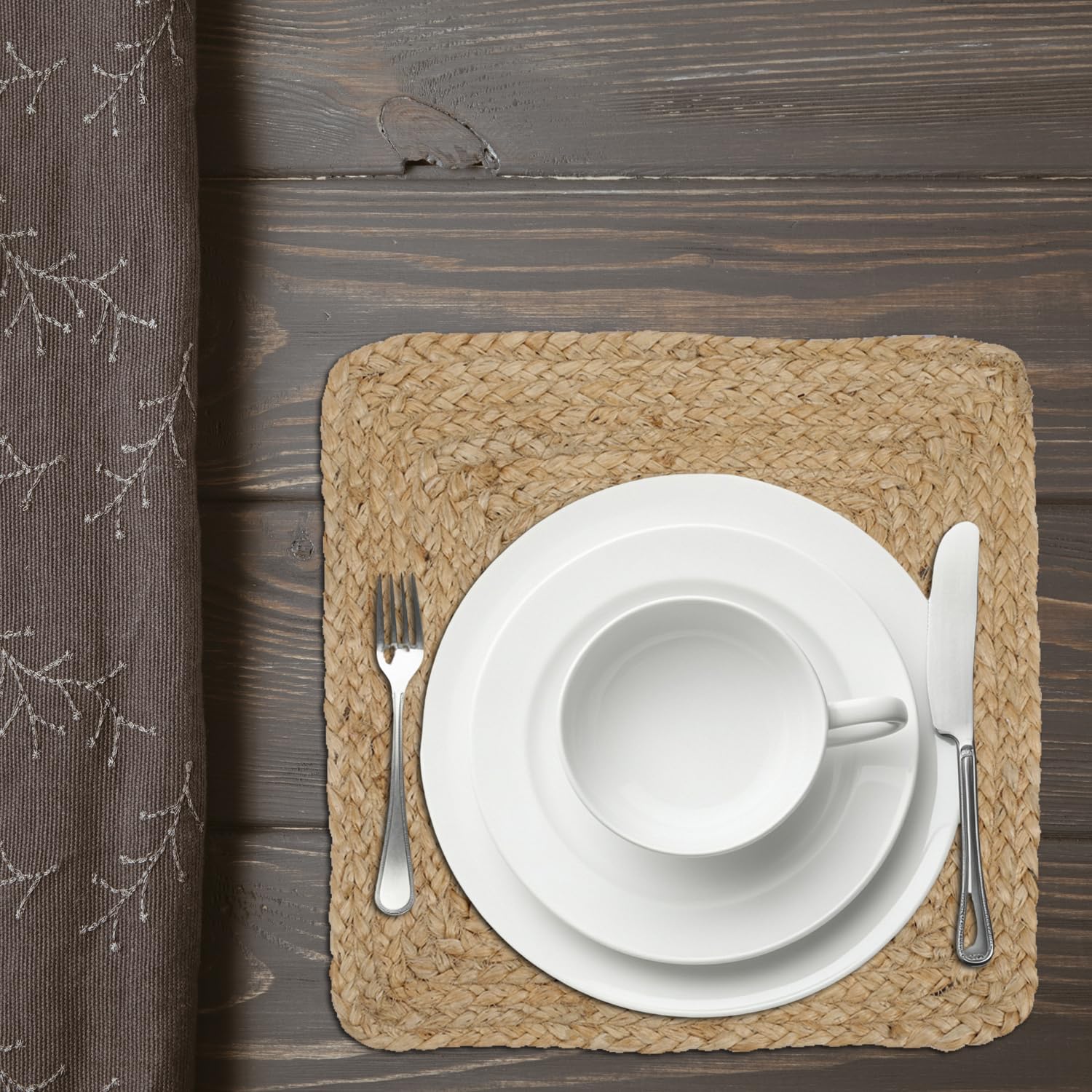 AASAAN DECOR Set of 4 Jute Braided Square Placemats for Dining Table – 13x13 Inches Natural | Rustic Farmhouse Woven Table Mats | Heat Resistant, Natural Fiber Kitchen & Dining Table Decor