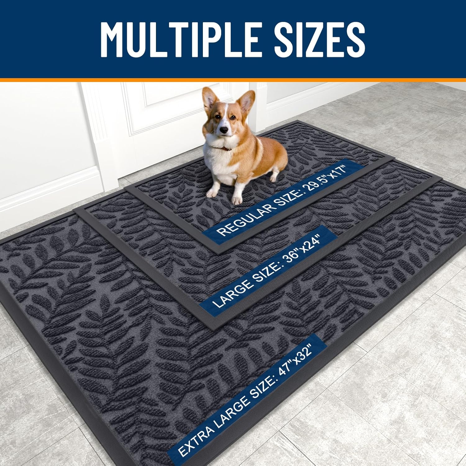 OLANLY Indoor Outdoor Door Mat - Waterproof All-Weather Doormat, 29.5x17, Sturdy Natural Rubber, Easy Clean, Medium Grey