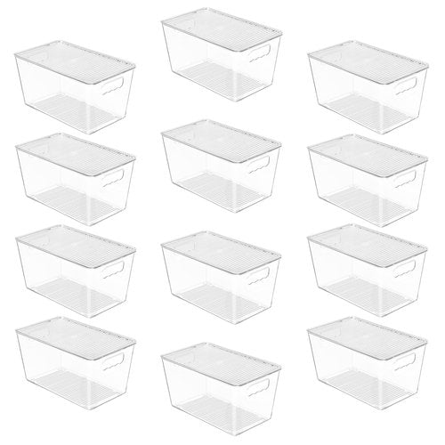 Vtopmart 12 Pack Clear Stackable Storage Bins with Lids, Medium Plastic Containers with Handle for Pantry Organizer and Storage,Perfect for Kitchen,Fridge,Cabinet, Closet,Bathroom Organization