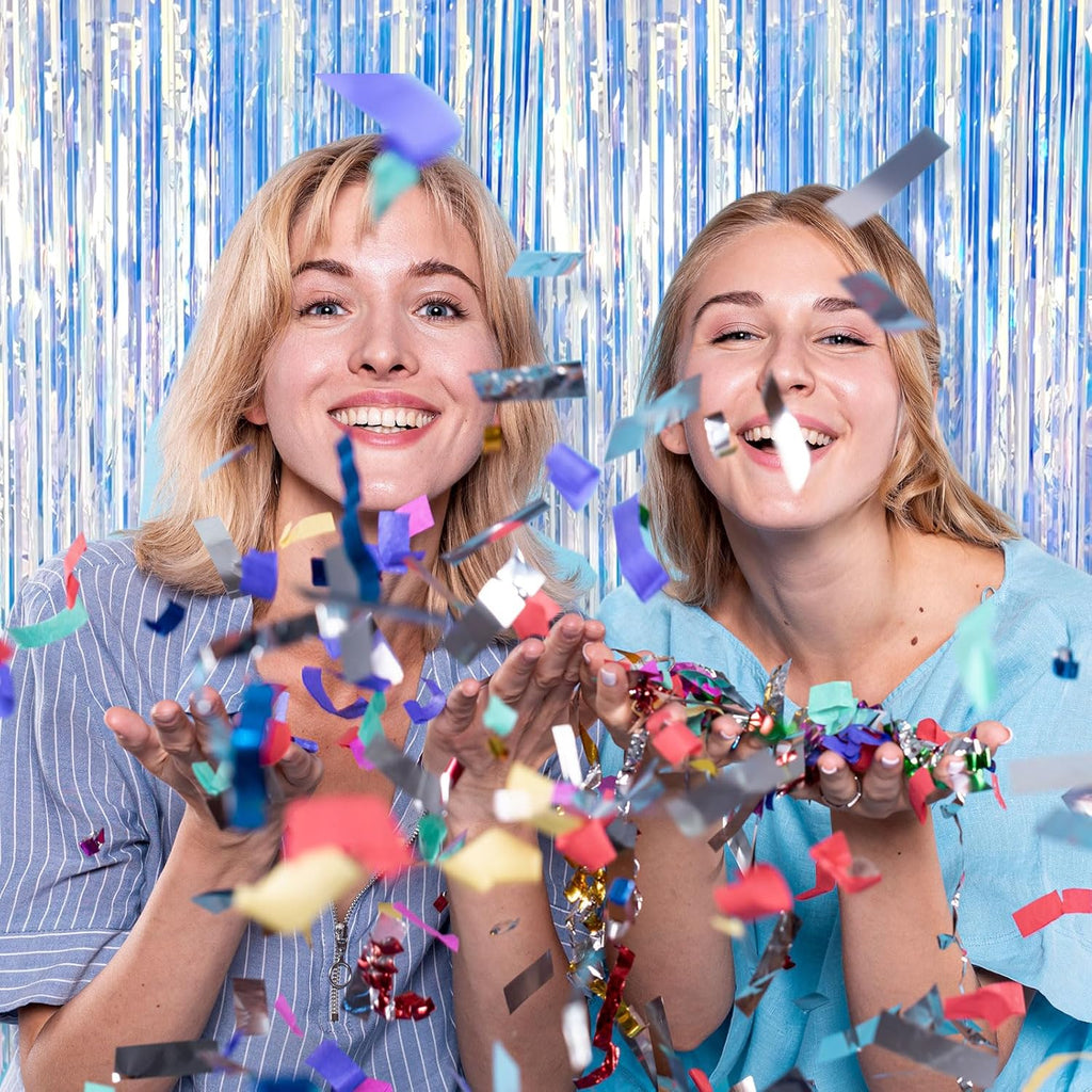 Skiennix Iridescent Foil Curtain Backdrop - 5 Pack Metallic Tinsel Fringe for Parties & Events