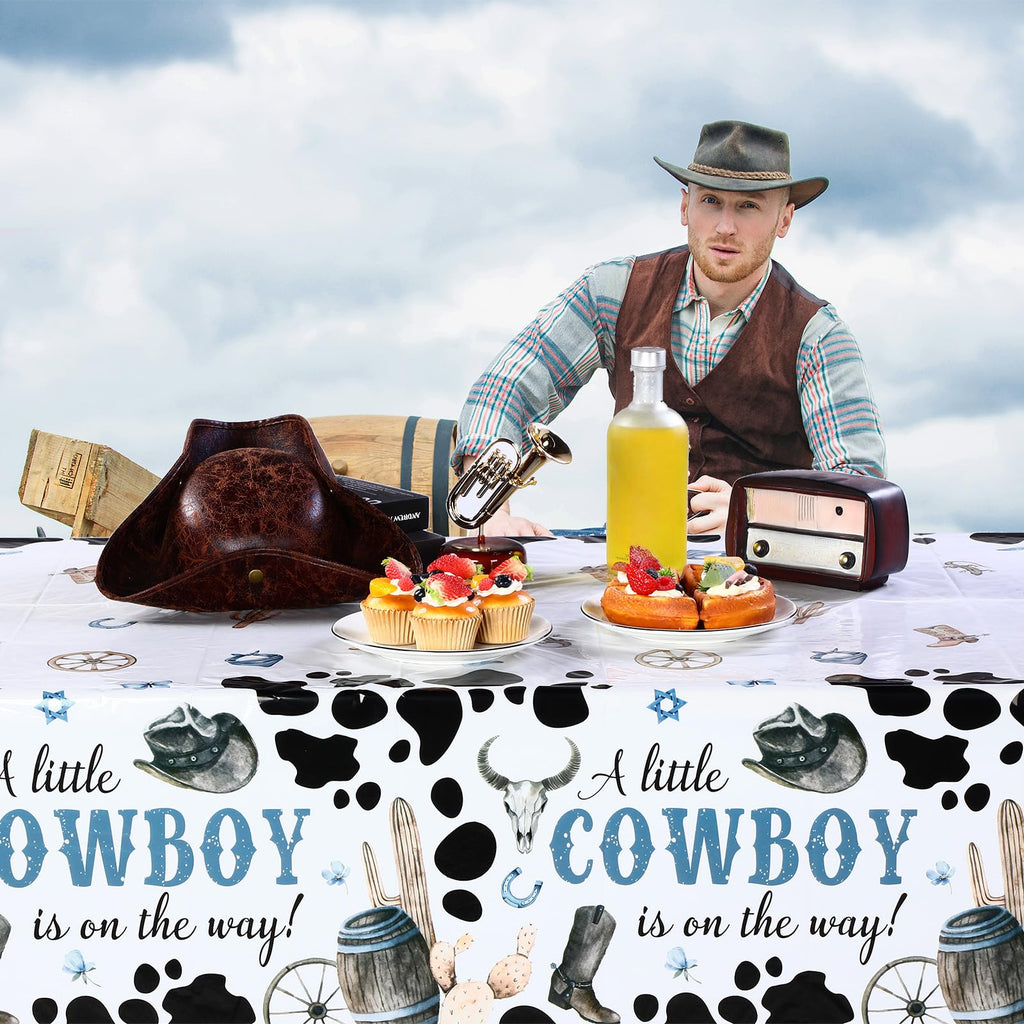 Ganeen 3 Pcs Western Cowboy Party Decorations Cowboy Tablecloth Disposable Plastic Table Cover Waterproof Tablecloth for Western Rodeo Baby Shower Birthday Party Decor, 54 x 108 Inch