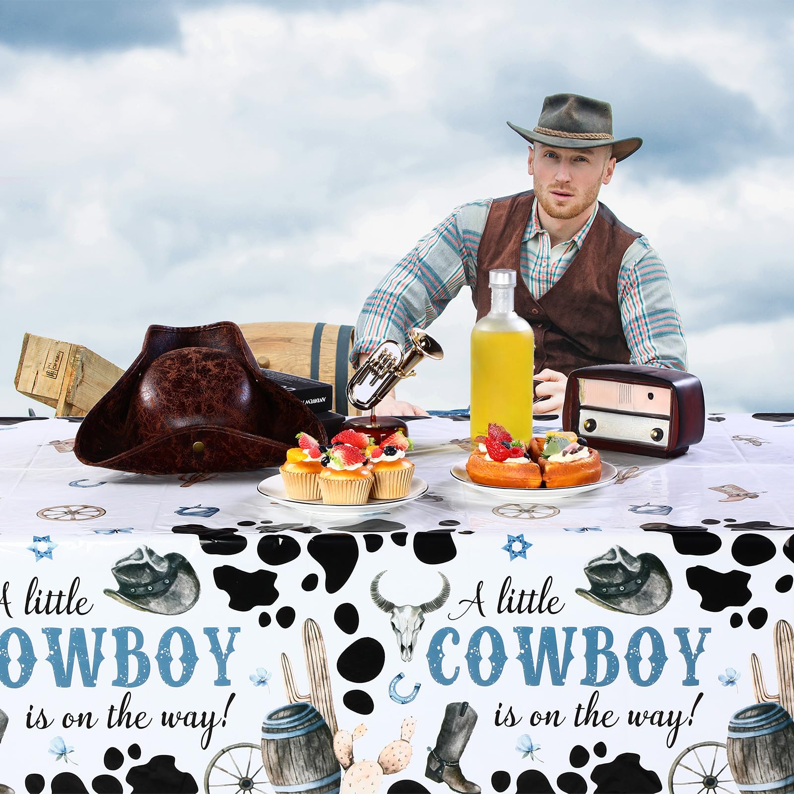 Ganeen 3 Pcs Western Cowboy Party Decorations Cowboy Tablecloth Disposable Plastic Table Cover Waterproof Tablecloth for Western Rodeo Baby Shower Birthday Party Decor, 54 x 108 Inch