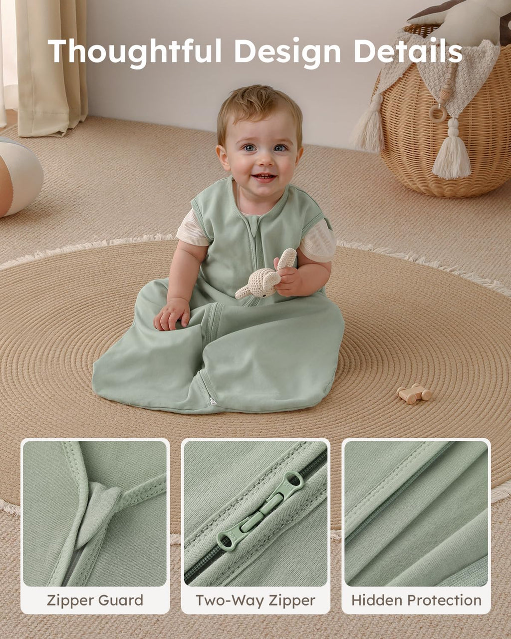 Yoofoss Baby Sleep Sack - 100% Organic Cotton Wearable Blanket | 2-Way Zipper, 0.5 TOG, 3 Pack for 6-12 Months