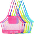 Woanger 6 Pcs Summer Mesh Beach Bag Extra Large Toy Gear Foldable Bags and Totes for Children Toddler Beach Toys Market Grocery Picnic Vacation Storage, 18 x 12 x 18''