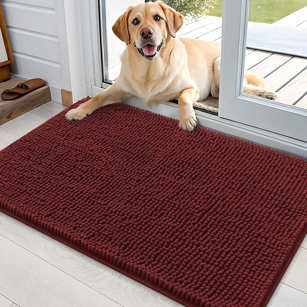 OLANLY Dog Door Mat - Absorbent Non-Slip Mud Mat for Muddy Paws | 35x24 Inches, Quick Dry Chenille, Caramel Russet