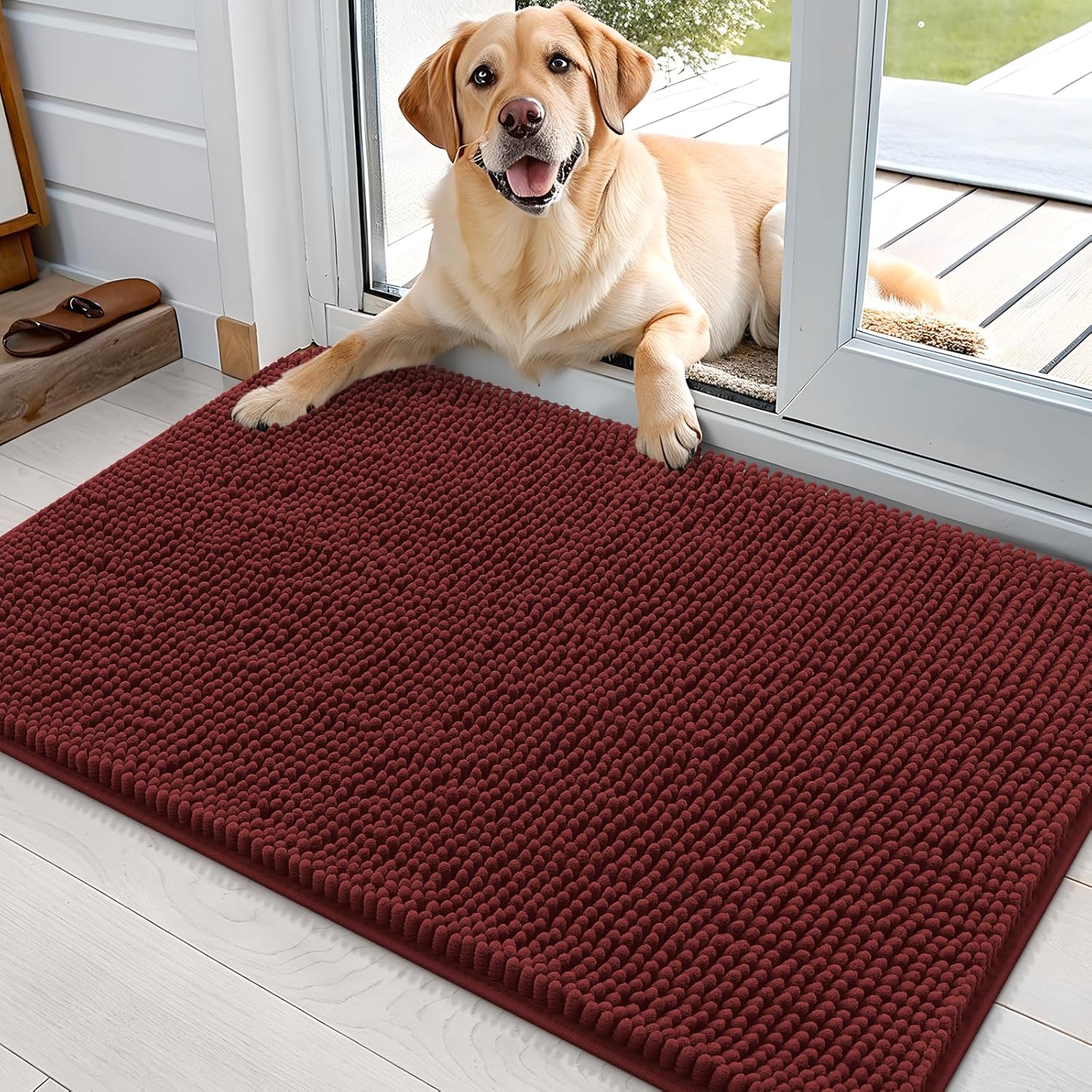 OLANLY Dog Door Mat - Absorbent Non-Slip Mud Mat for Muddy Paws | 35x24 Inches, Quick Dry Chenille, Caramel Russet