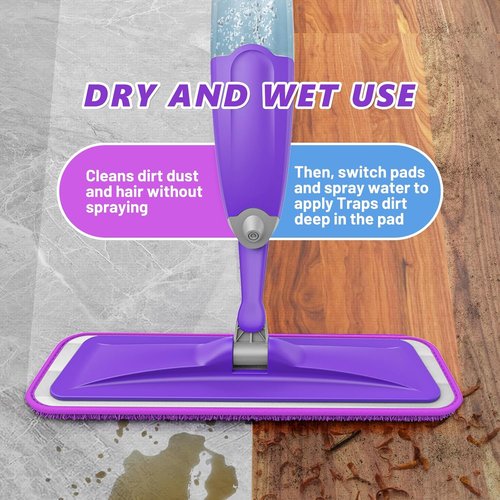 HOMTOYOU Spray Mop for Floor Cleaning - Wet Mop with 3 Washable Microfiber Pads | Ideal for Hardwood, Tile, Laminate, Vinyl