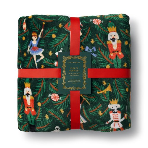 RIFLE PAPER CO. Plush Fleece Blanket | Cozy Up in This Soft Decorative Holiday Throw (Ready to Gift Packaged with a Ribbon, 50" x 80"), Nutcracker Ballet