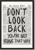 Framed Retro Newspaper Wall Art - Inspirational 'Don't Look Back' Quote | Black and White Canvas Print 8x12