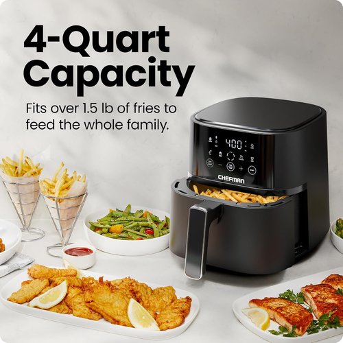 Chefman Air Fryer - 4 QT Compact Air Fryer with Hi-Fry Technology & Touchscreen Controls - Black
