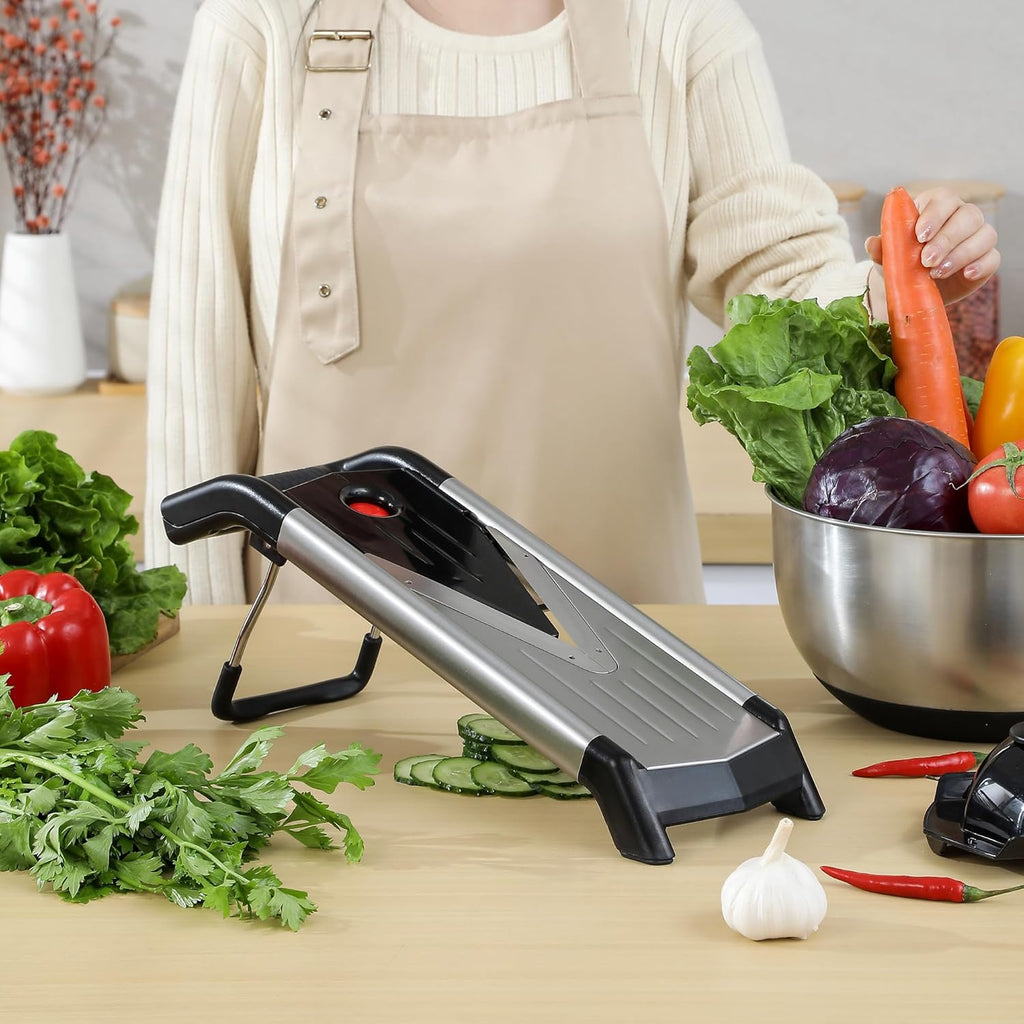 Supernal 5-in-1 Adjustable Mandoline Slicer - Stainless Steel Vegetable Cutter with Cut-Resistant Gloves | Safe & Durable for Potatoes, Tomatoes, Carrots, Onions & More