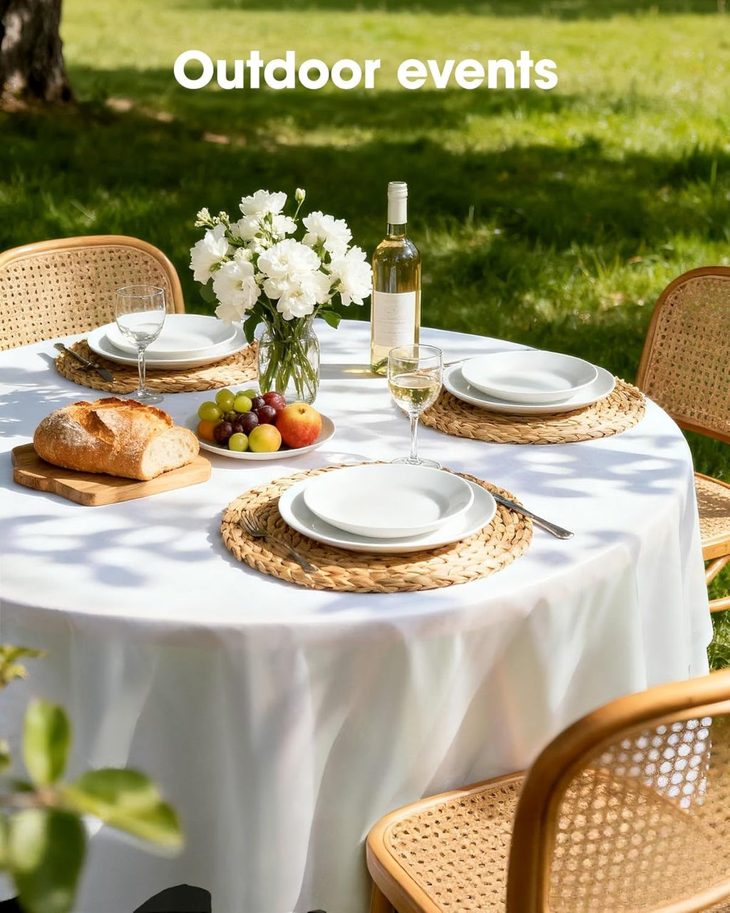 Pureegg Disposable Plastic Table Cloths - 84'' Round, Leakproof & Sturdy - 10 Pack, White for Parties & Picnics