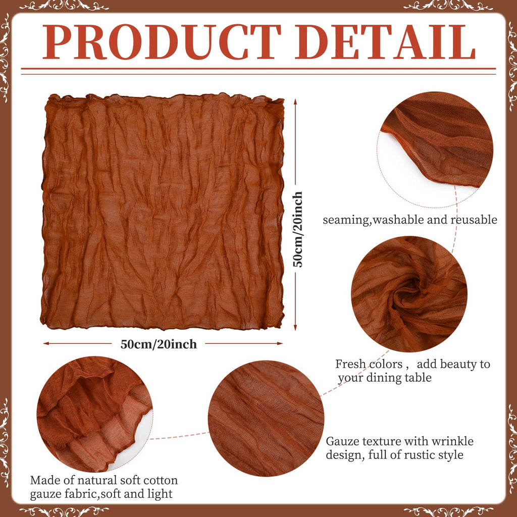 Terracotta Gauze Cheesecloth Napkins Set of 42,Wrinkled Rustic Boho Dinner Napkins Bulk 20 x 20 Inch Soft Cotton Decorative Table Napkins for Wedding/Dinner/Family Everyday Use/Parties(Terracotta)