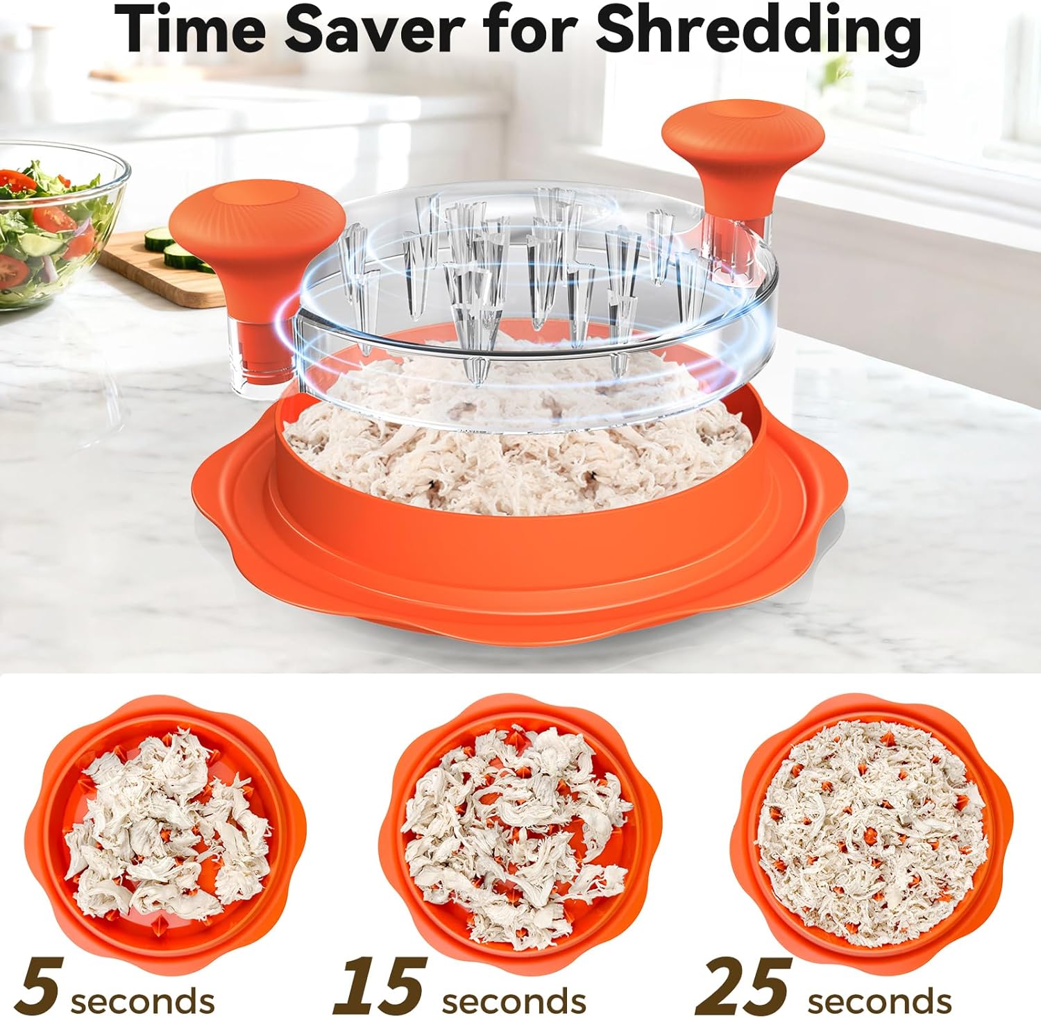 Ukeetap 10" Pro Chicken Shredder Tool - BPA-Free Meat Grinder with Ergonomic Handle & Anti-Slip Base, Orange