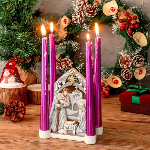Nativity Advent Decorations Advent Candle Holder Holy Family Nativity Scene with Arch Candle Holder Religious Decors for Christmas Supplies(Solid Color)