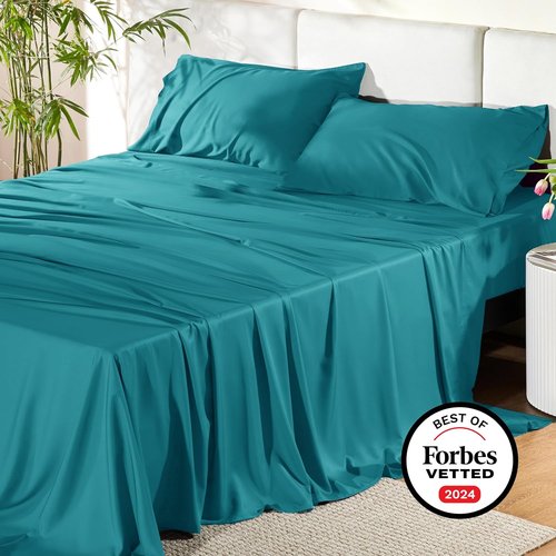 Bedsure Cooling Bed Sheets - Rayon from Bamboo, Breathable & Soft | Full Size, Deep Pocket Up to 16 Inches, Turquoise
