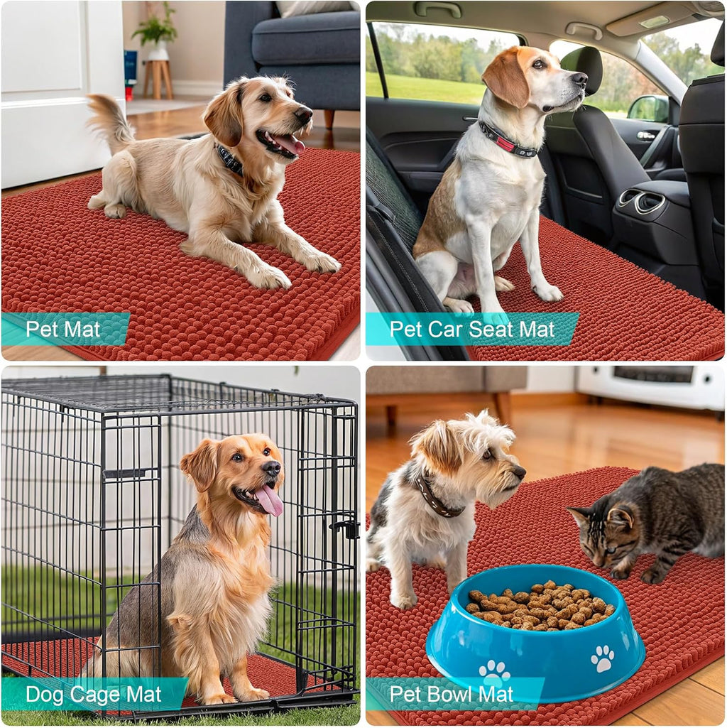 OLANLY Dog Door Mat - Absorbent Non-Slip Chenille Mat for Muddy Paws | 24x16, Quick Dry, Maple Red