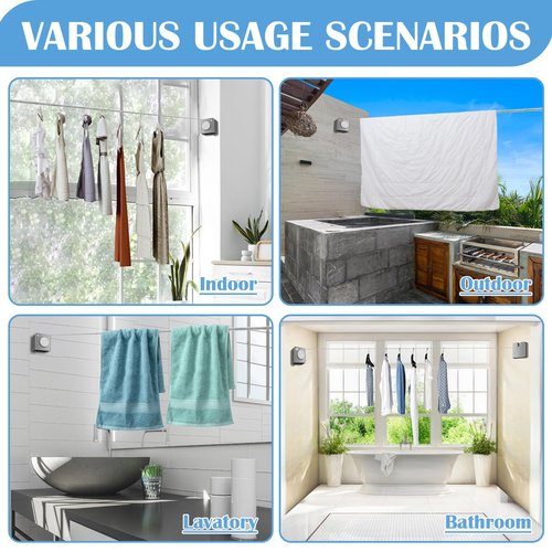 Retractable Clothesline Indoor, Non-Sagging Outdoor Clothes Line Retracting 15.7 Feet Heavy Duty Laundry Line Retractable Wall Mounted Clothes Line Outdoors (Square-Grey)