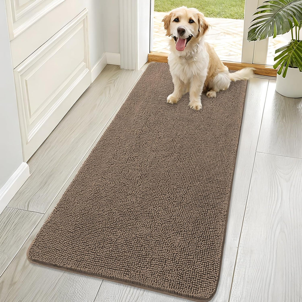OLANLY Dog Door Mat - Absorbent Non-Slip Washable Chenille Mat for Muddy Paws | 70x32 Tan