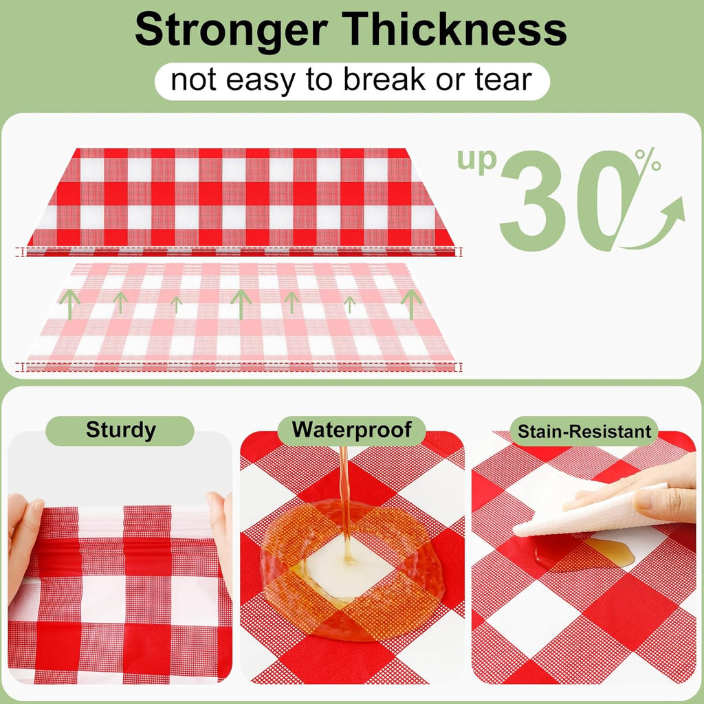 Smiry Disposable Tablecloths - 3 Pack Red Gingham Waterproof Rectangle Covers | 54" x 108" for Picnics & Parties