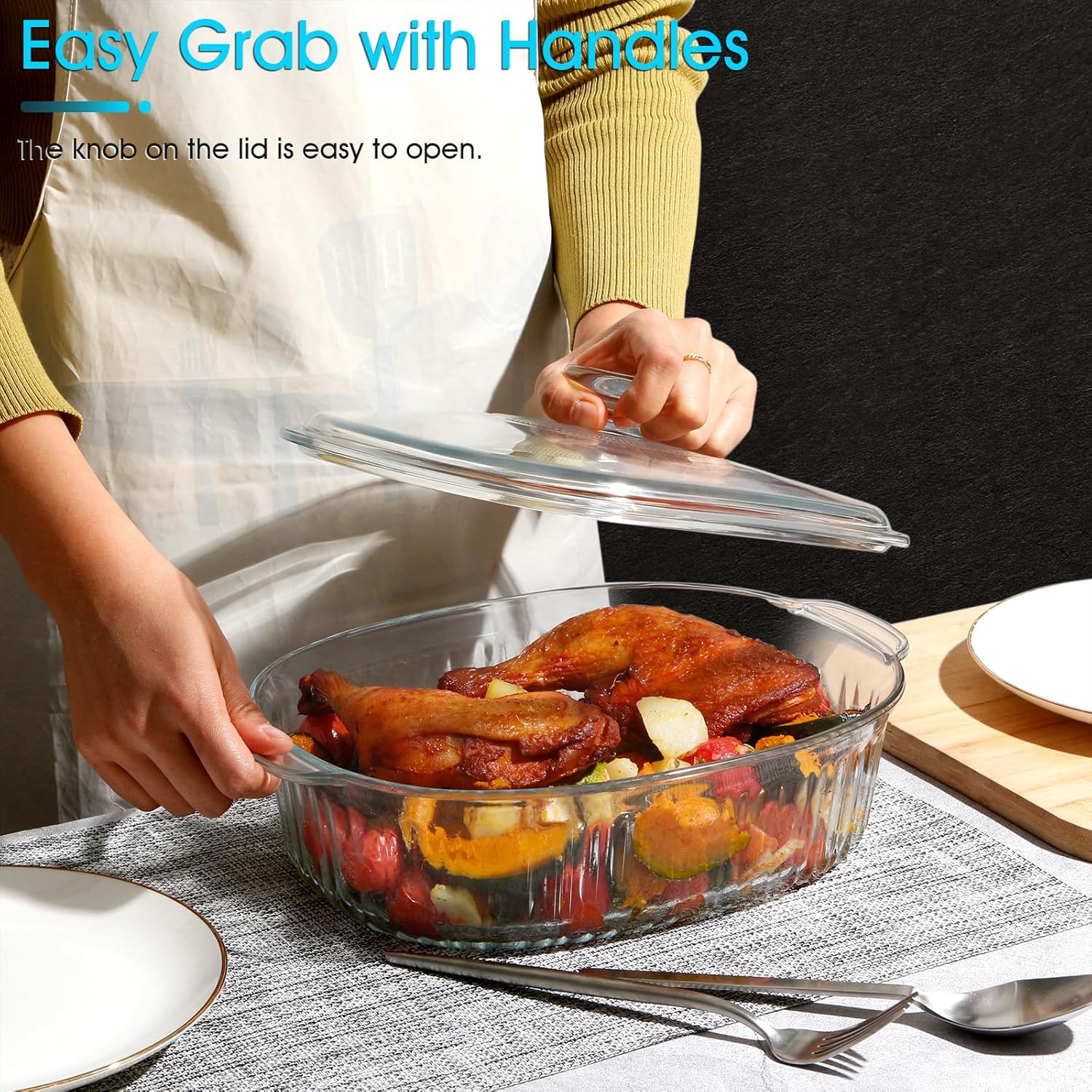 NUTRIUPS Glass Casserole Dish - Borosilicate Glass Baking Dish with Lid | 3QT Oven Safe