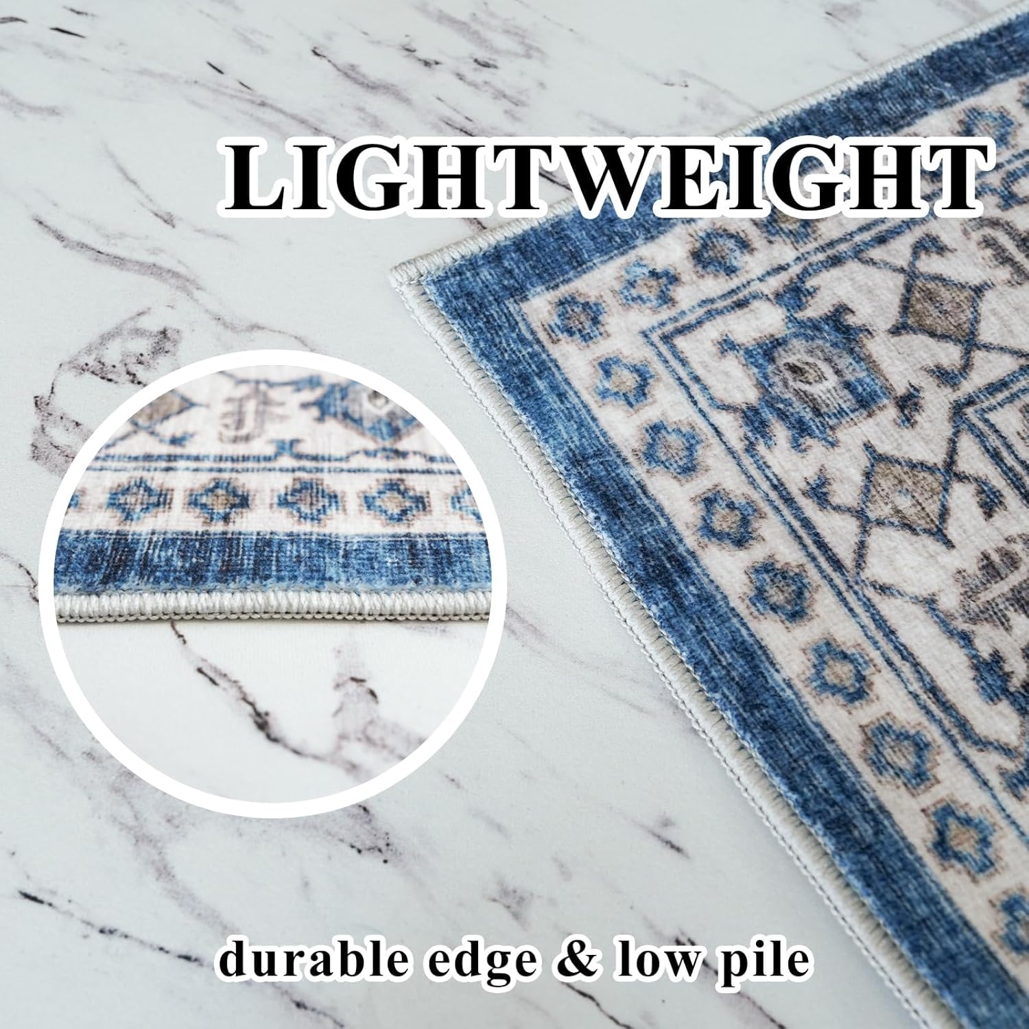 Skiennix Washable 4x8 Hallway Runner Rug - Vintage Soft Non-Slip Carpet for Entryway & Kitchen | Blue